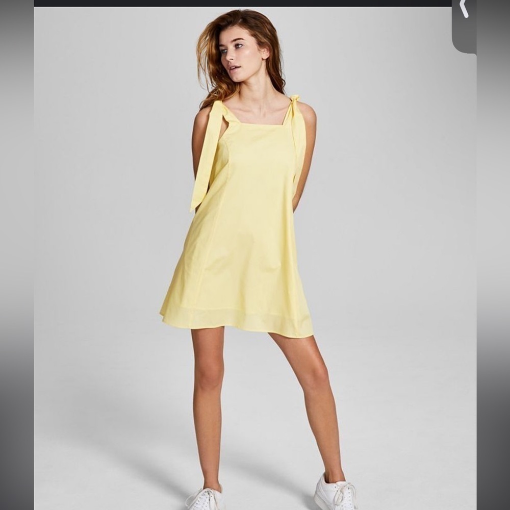 Women's Yellow Cotton Tie-Strap A-Line Dress with pockets Butter Yellow Spring